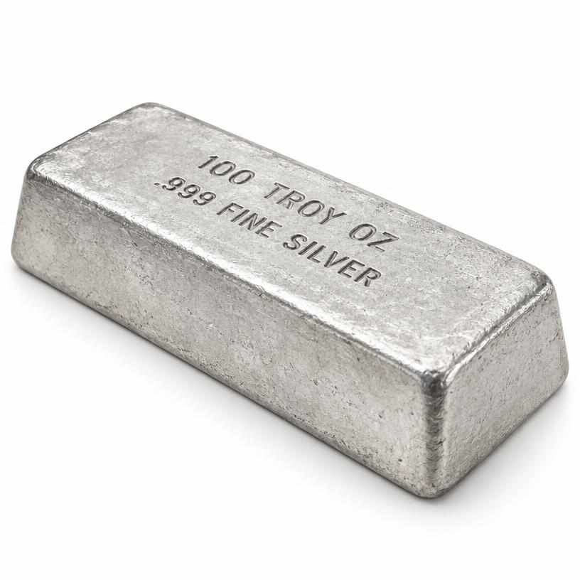100 oz Silver Bar, illustrative product photograph