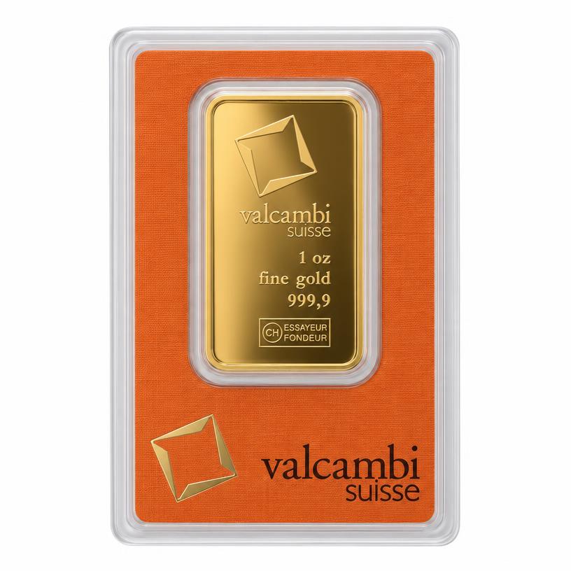 Valcambi Suisse 1 oz Gold Bar, illustrative product photograph